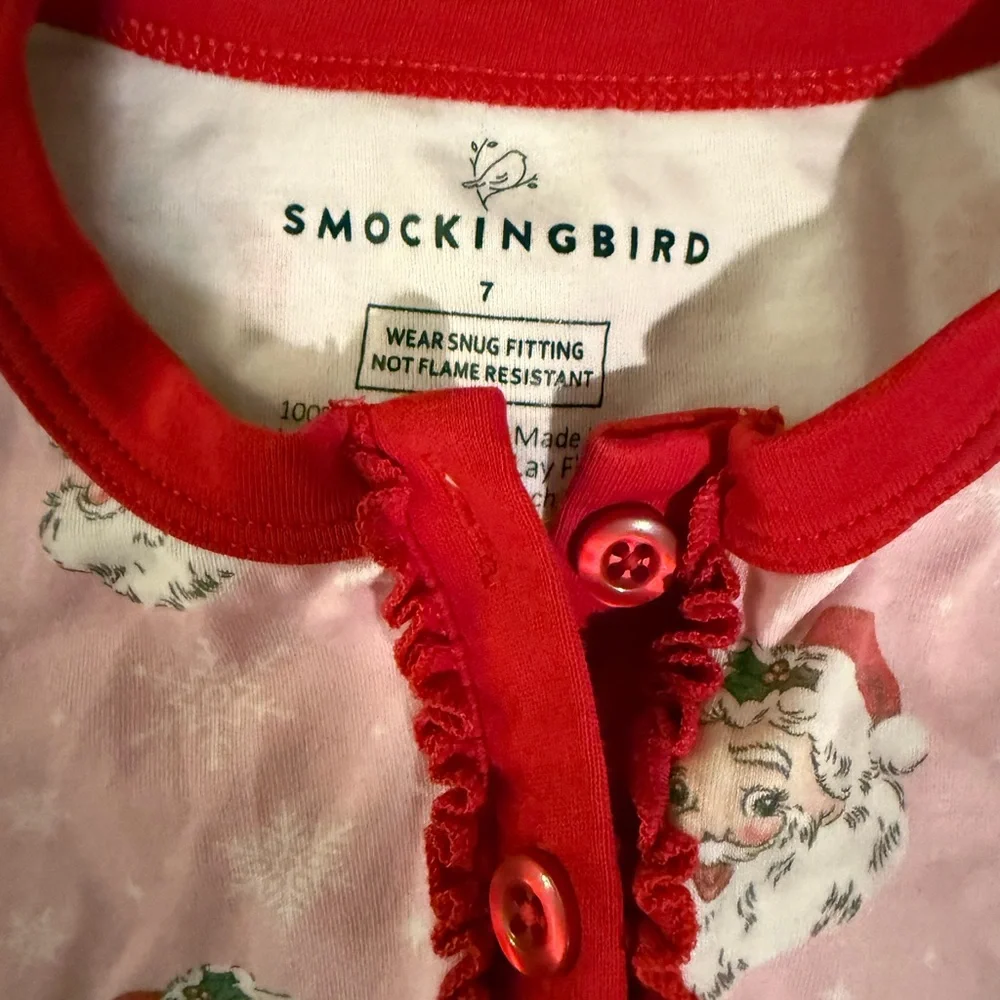 Smockingbird Girls pink Santa Kids Pajamas size 7